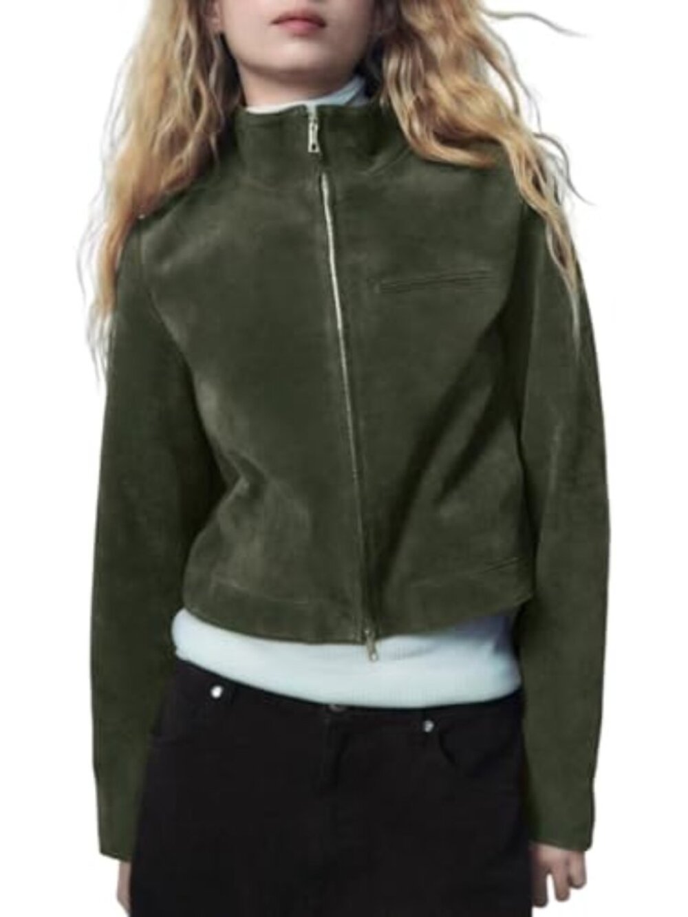 🆕 Womens Cropped Faux Suede Jackets Fall Fashion Outfits Zip - Army Green